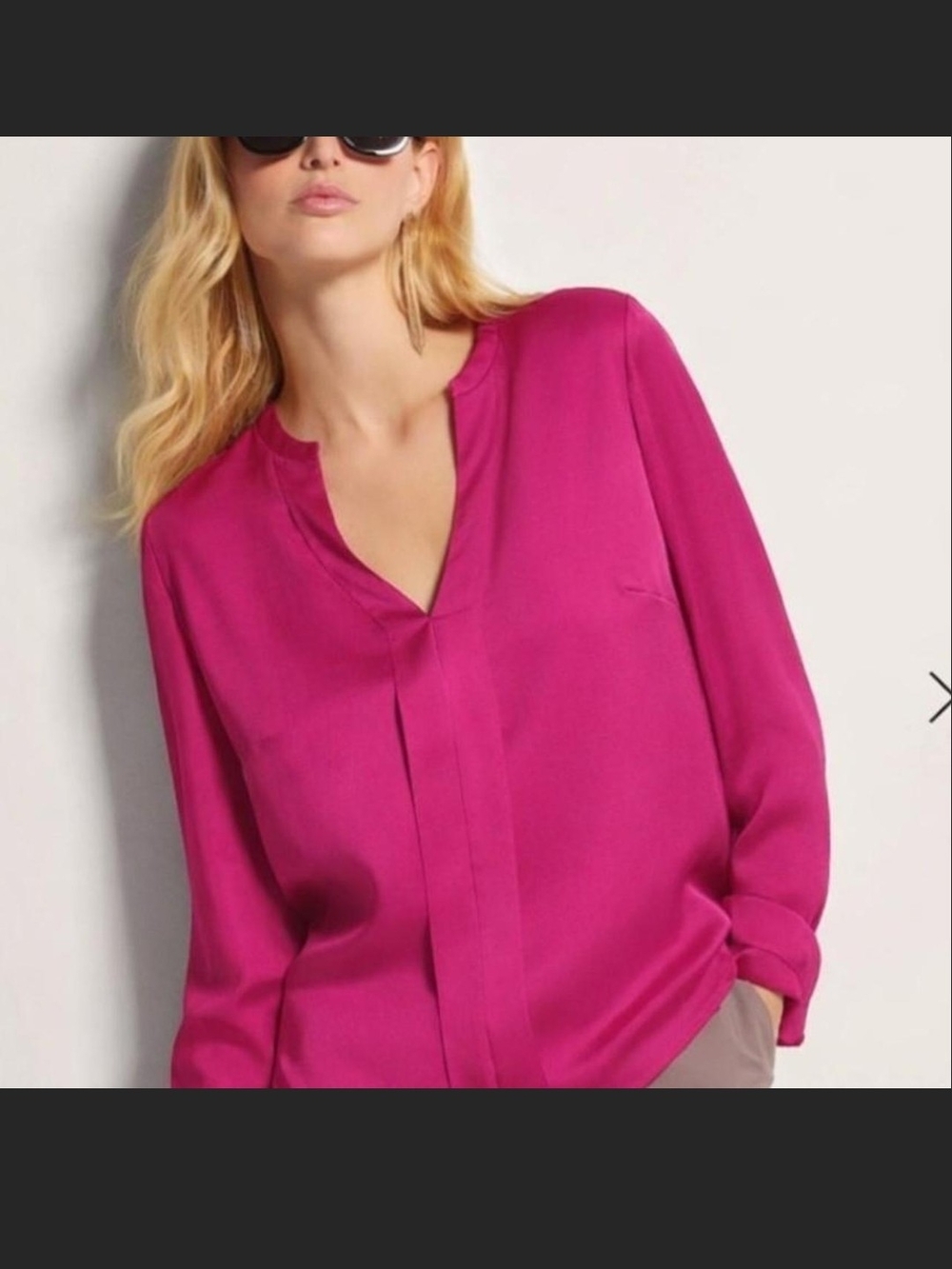 Babaton By Aritizia Fuchsia Split-Neck Long-Sleeve Button Up Blouse